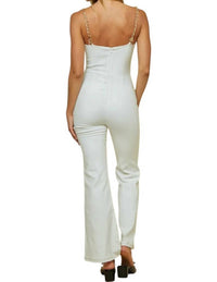 Blue Blush Chain Shoulder Detail Denim Jumpsuit in white - women's pants - view 4