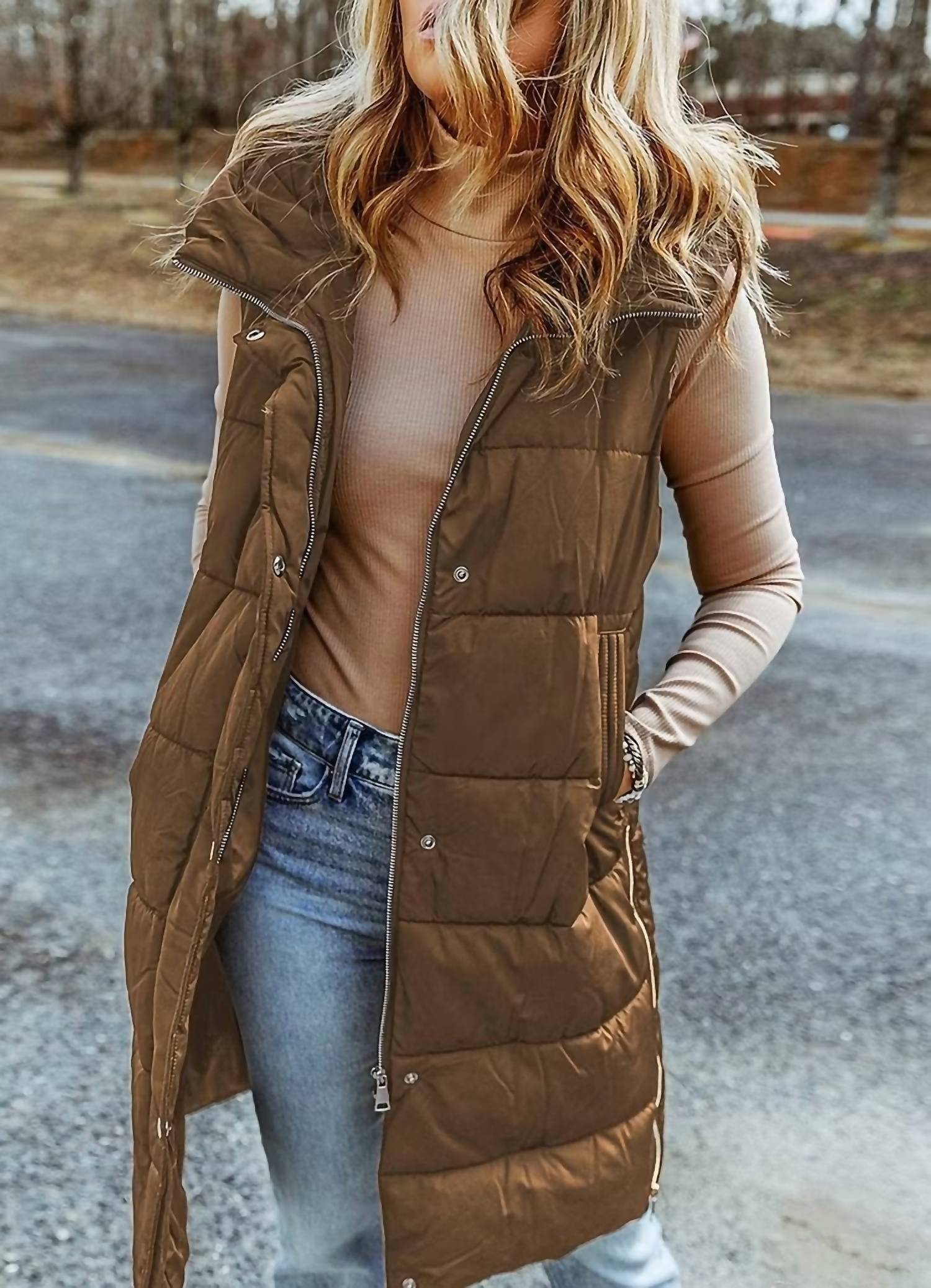 Dear Lover - Hooded Long Quilted Vest Coat