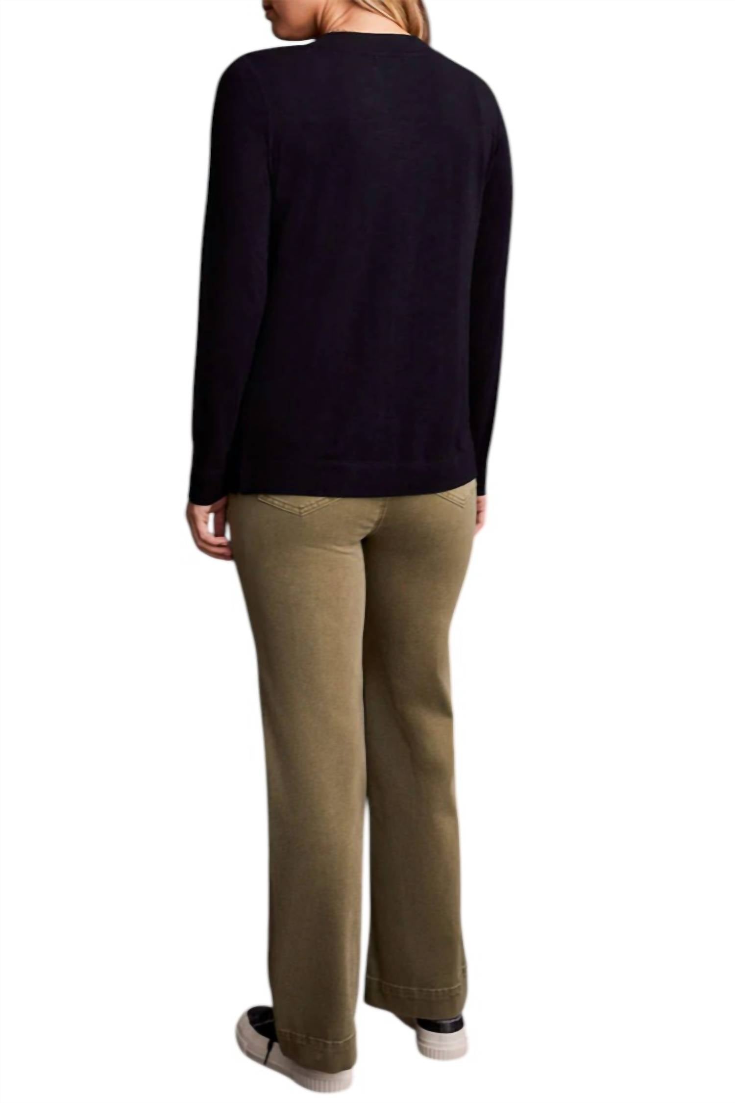 Tribal - Long Sleeve V-neck Top With Side Slits