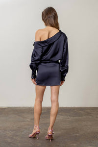 Moon River - Hannah Satin Off The Shoulder Mini Dress