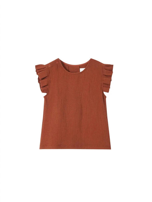 Omamimini - Girls' Gauze Top with Box Pleated Sleeves
