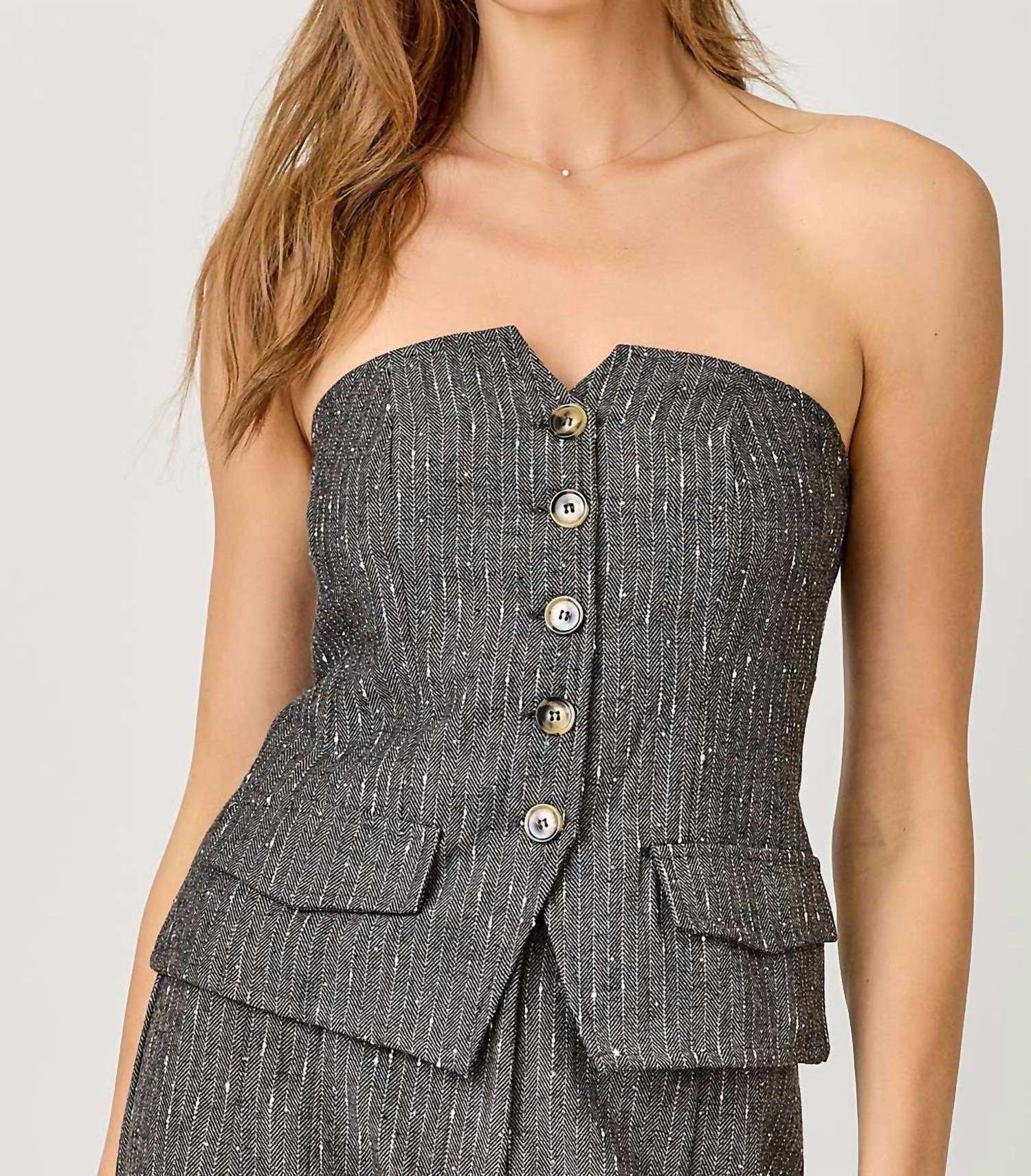 Mystree - Sparkling Pinstripe Strapless Suit Top