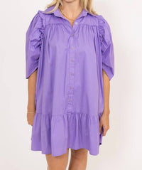 Karlie - Solid Button Puff Sleeve Ruffle Dress