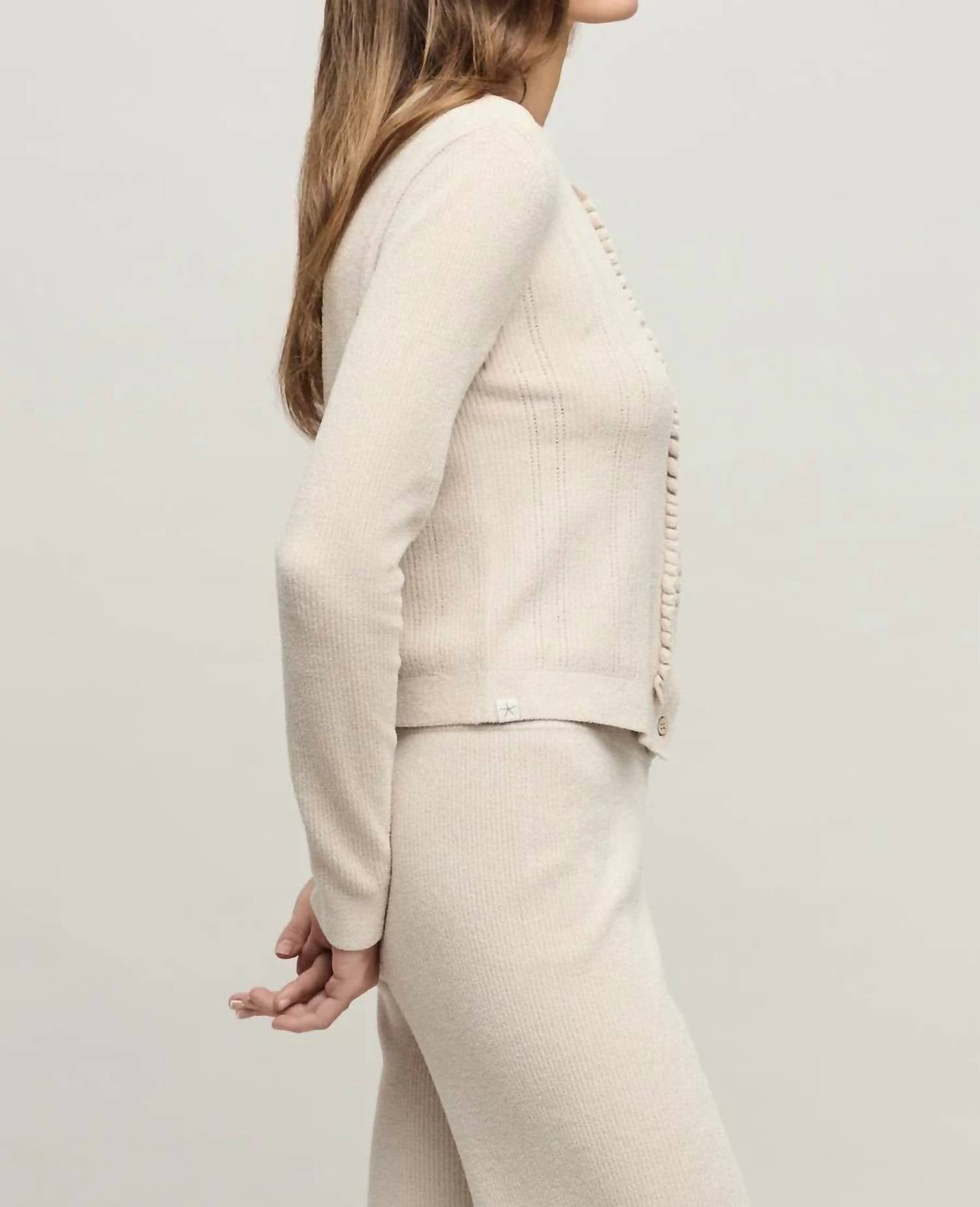 Barefoot Dreams - Ultra Lite Pointelle Rib Ruffle Front Cardigan