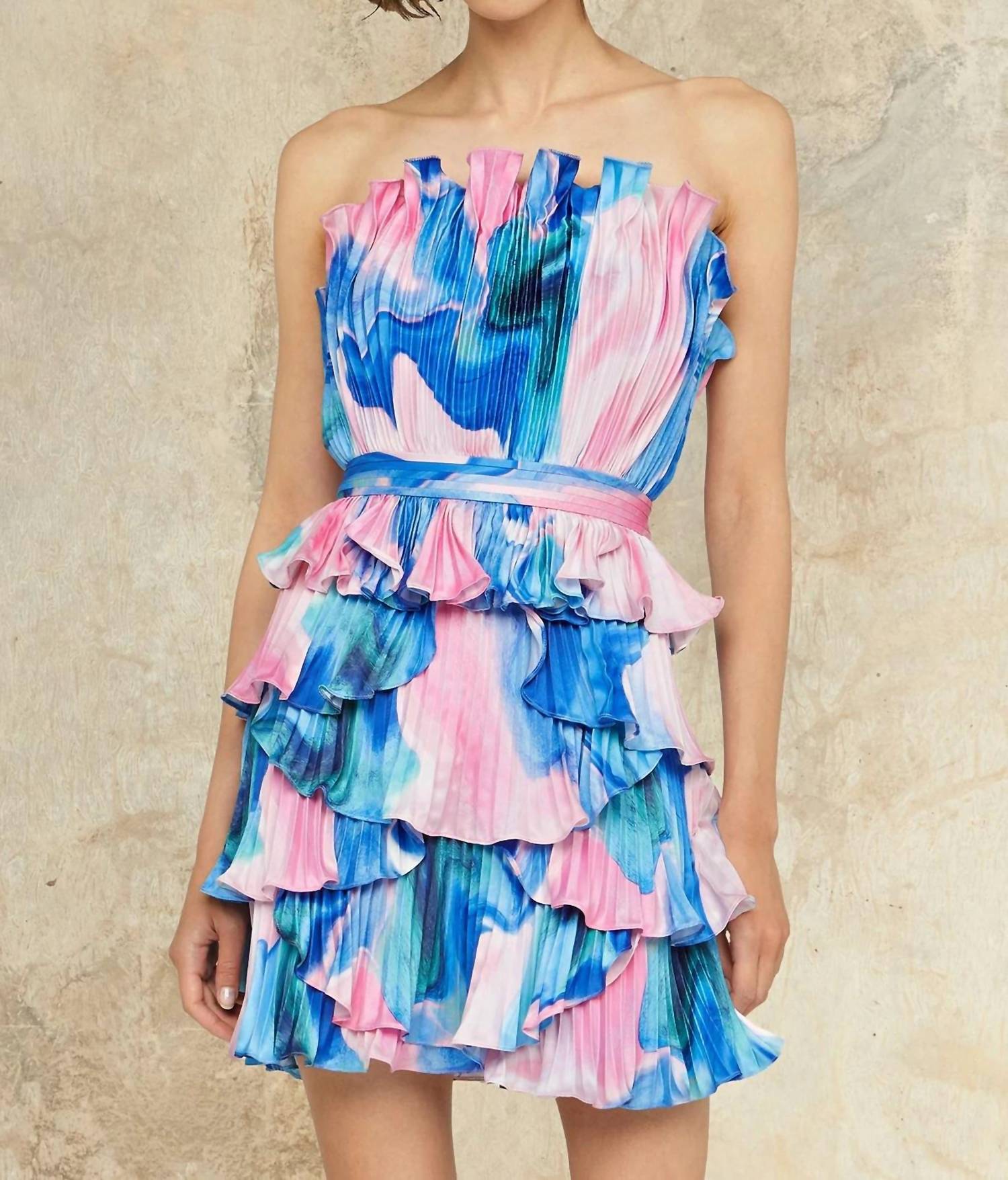 AMUR Jayda Pleated Shell Mini Dress in tide pool - women's dress