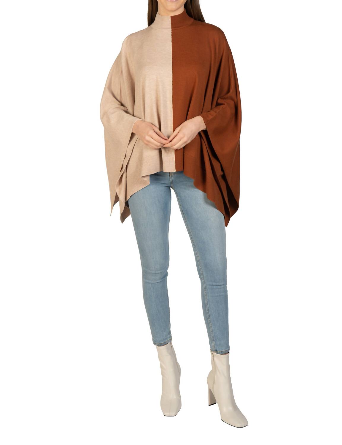 Love Token - Two-toned Mock Neck Poncho