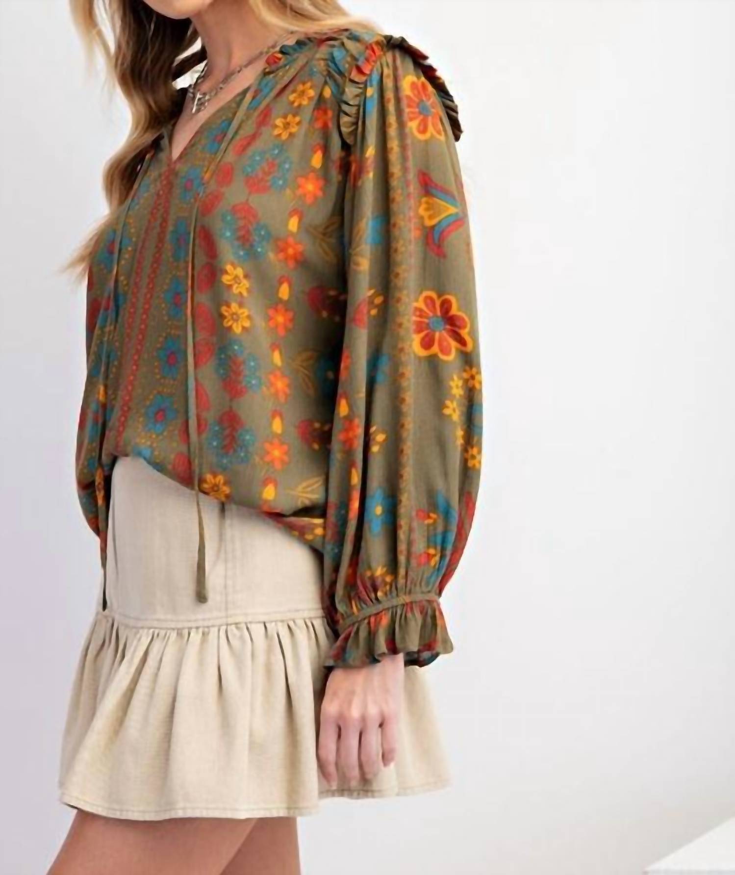 Easel - Happiness Floral Print Blouse - Plus