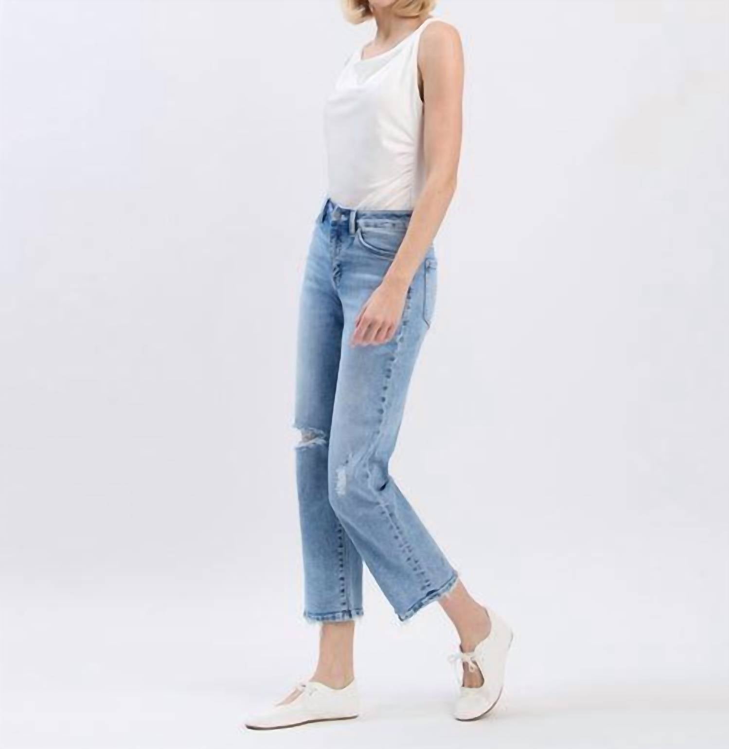 FLYING MONKEY High Rise Ankle Straight Jeans in light wash - women's jeans - detail view