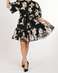 Beulahstyle - Jessica Floral Embroidered On Mesh Balloon Mini Dress