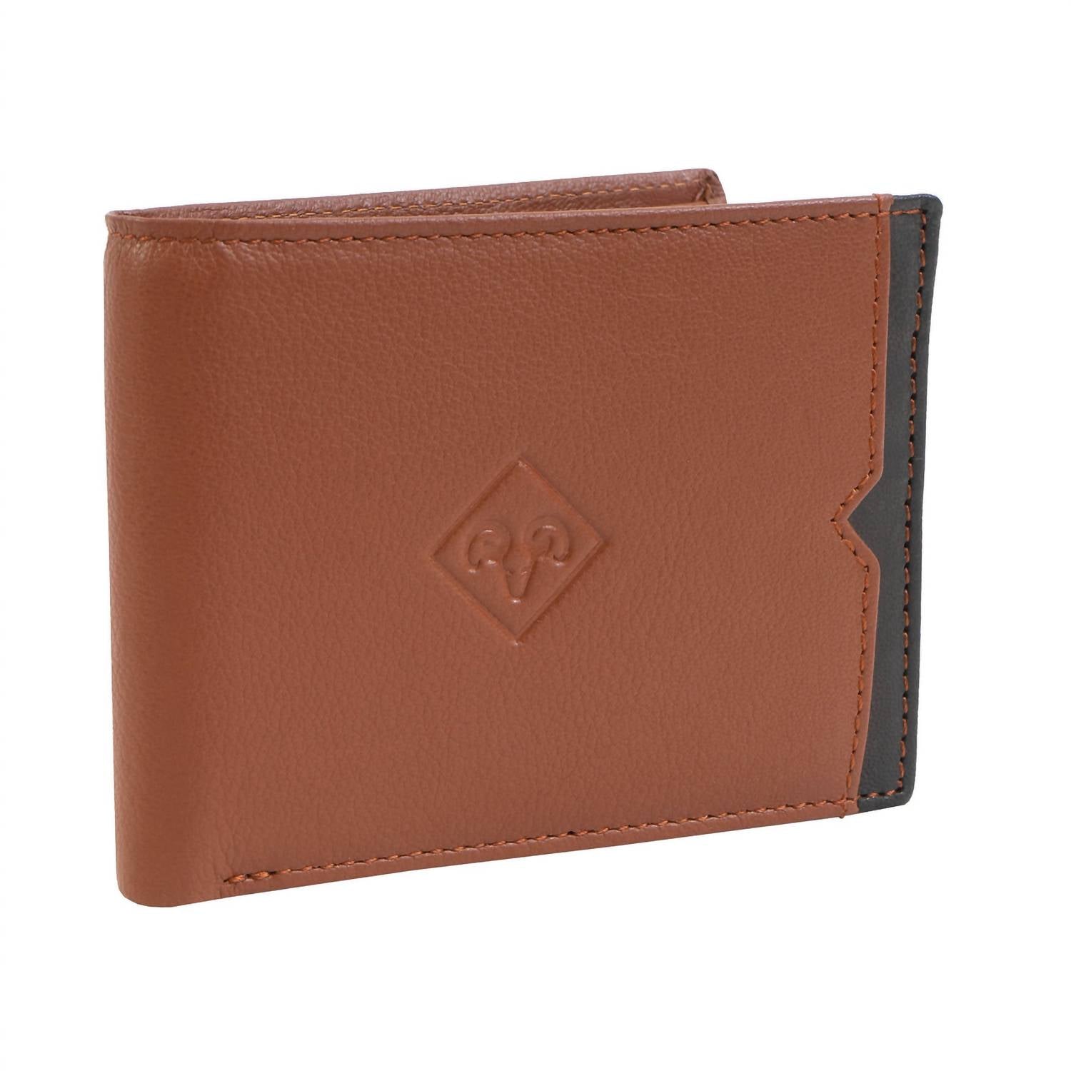 Jack Abrahams Men's Goat Nappa Leather Bi-fold Wallet in cognac black - men's bag