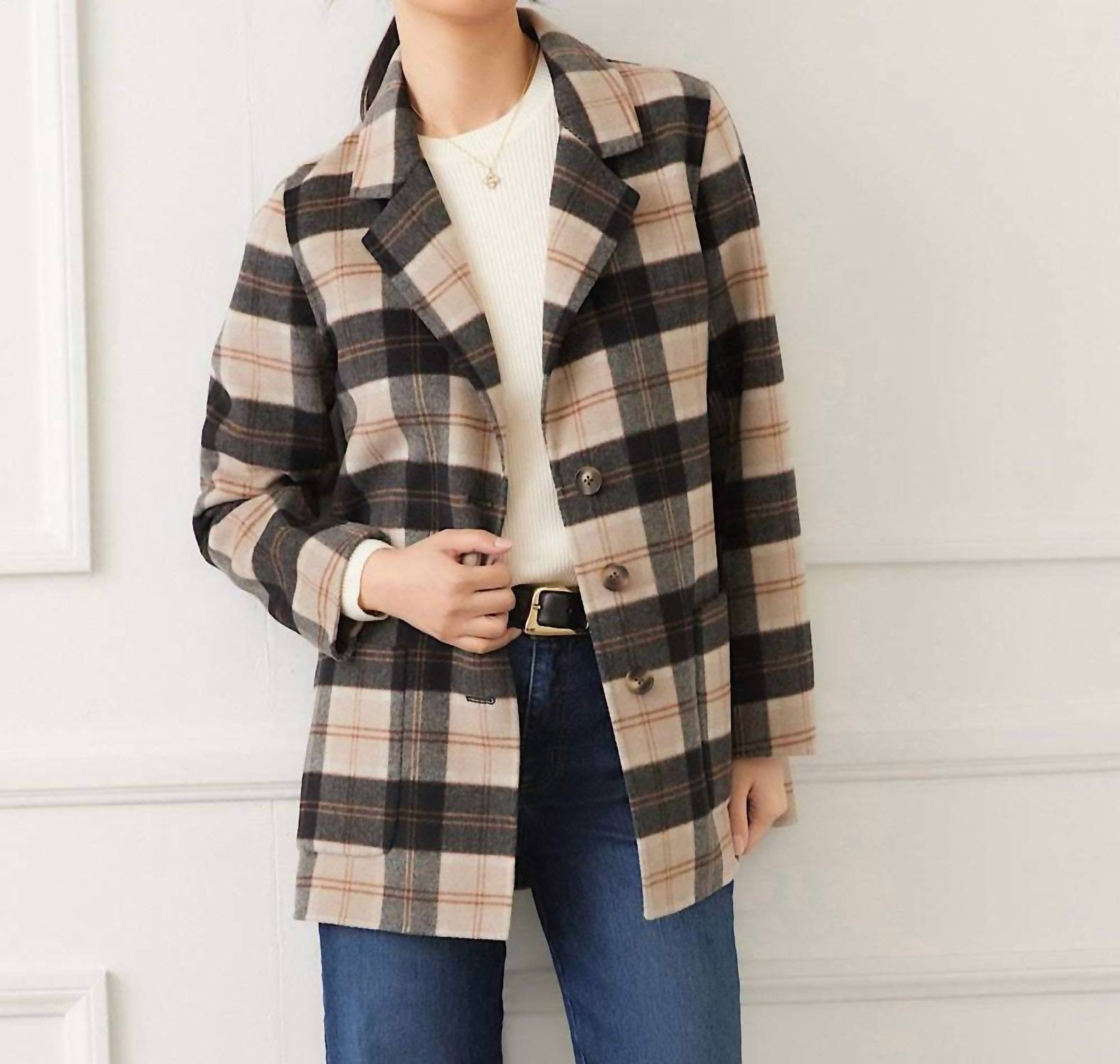 Karen Kane Oversized Brushed Blazer in plaid - women's jacket - view 5
