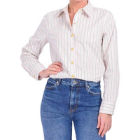 L'Agence Ellery Long Sleeve Blouse in baby pink and sage stripe - women's long sleeve top