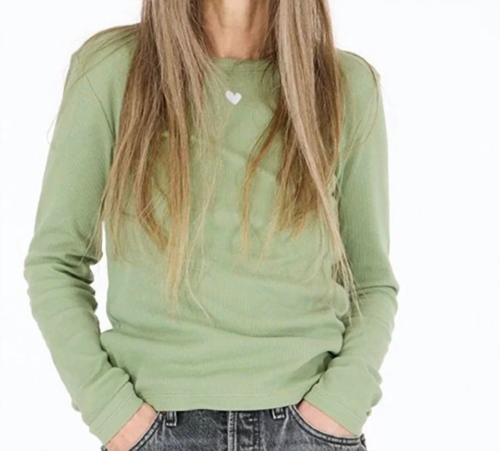 KERRI ROSENTHAL Long Sleeve Rib Tee in army green - women's long sleeve top - detail view