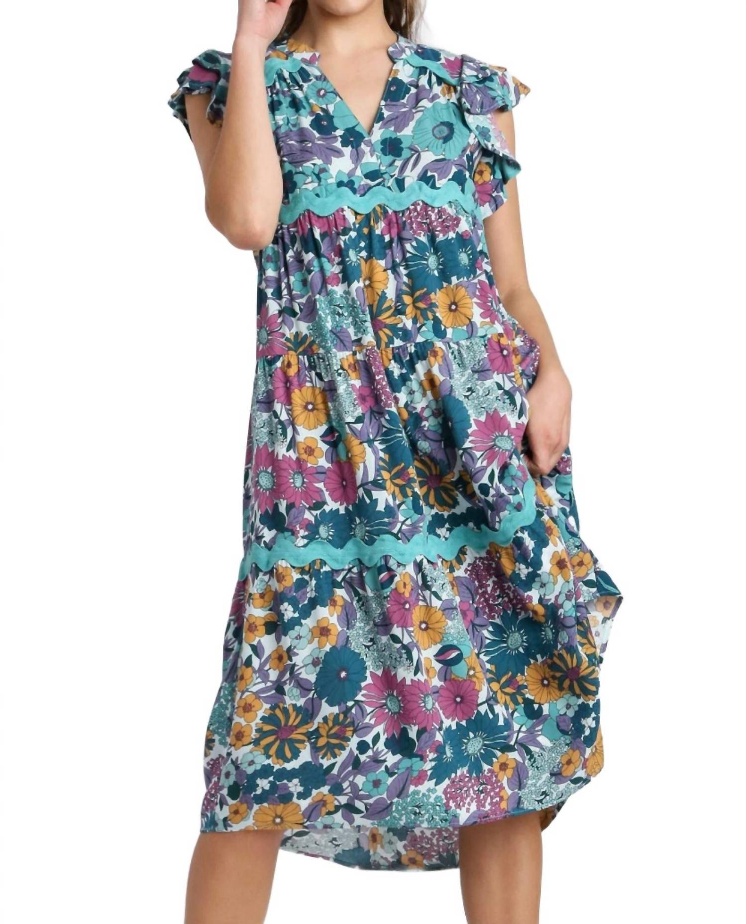Umgee - Floral Ric Rac Midi Dress