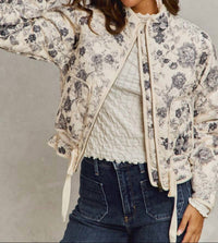 So Me - Woven Floral Print Long Sleeve Quilted Jacket