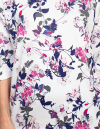 Joan Vass - Boat Neck 3/4 Sleeve Printed Jersey Top