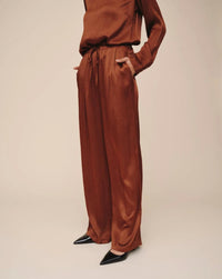 Bella Dahl Easy Pleated Wide Leg Pants in molten bronze - women's pants - detail view