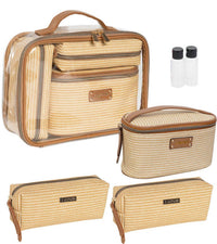 Joan & David - Women's Straw Texture 4 Piece Clear Cosmetic Bag Set