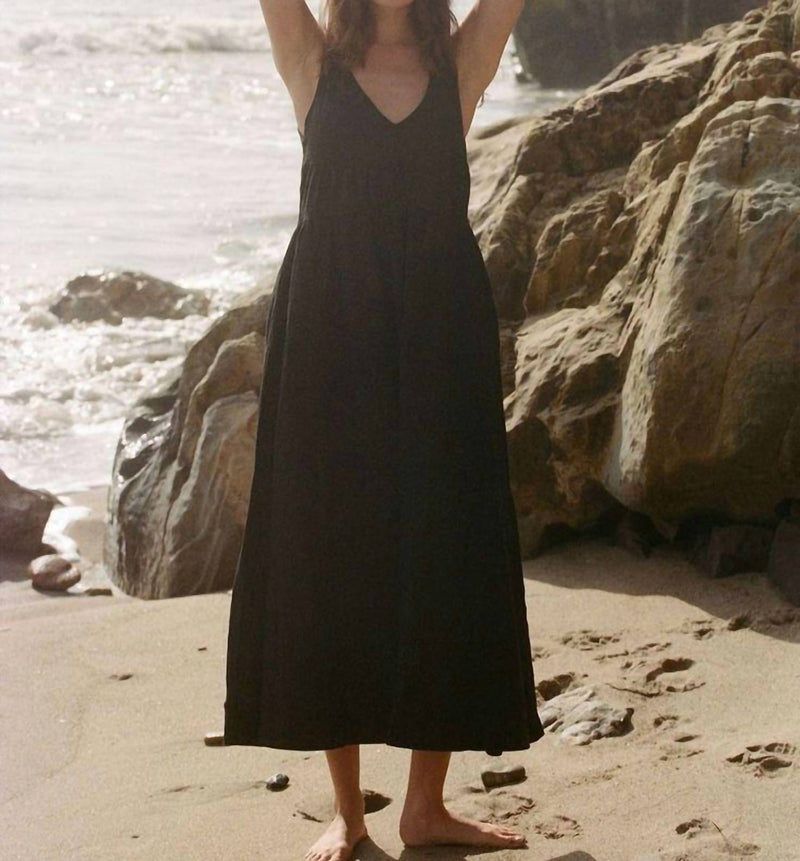 a.ren Eleonie Linen V-neck Sleeveless Dress in black - women's dress