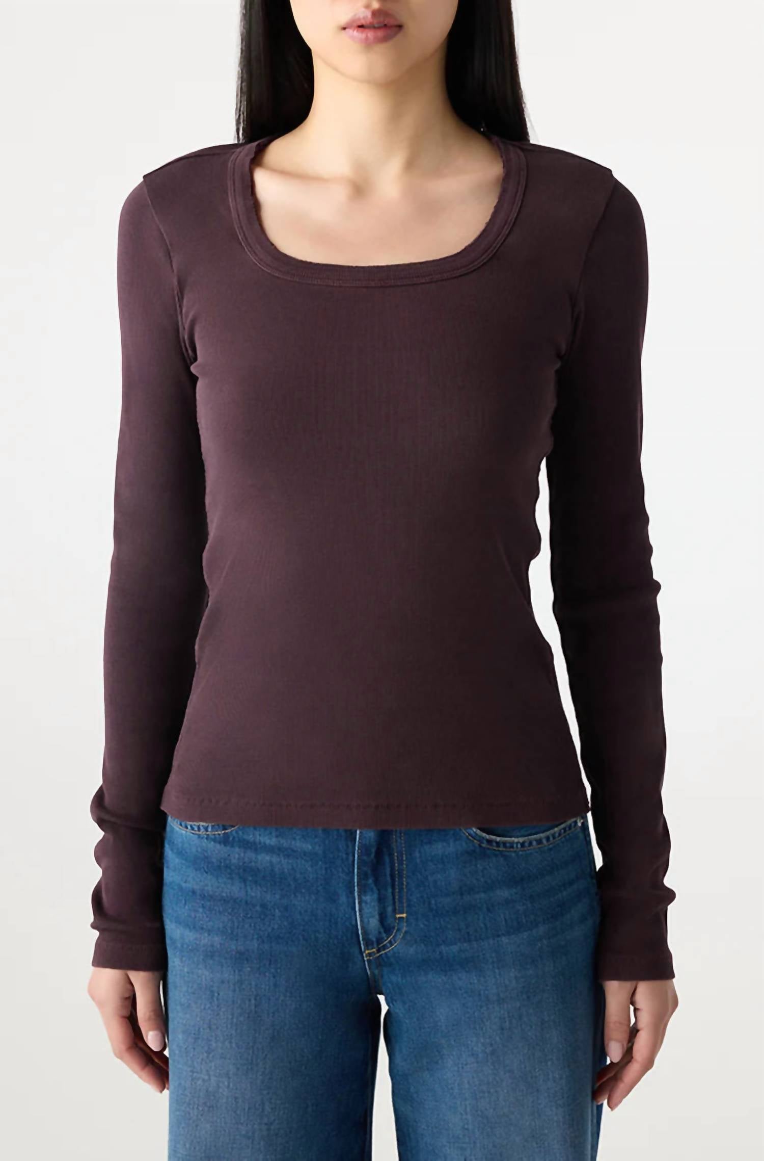 AMO Angelina Long Sleeve Top in aubergine - women's long sleeve top