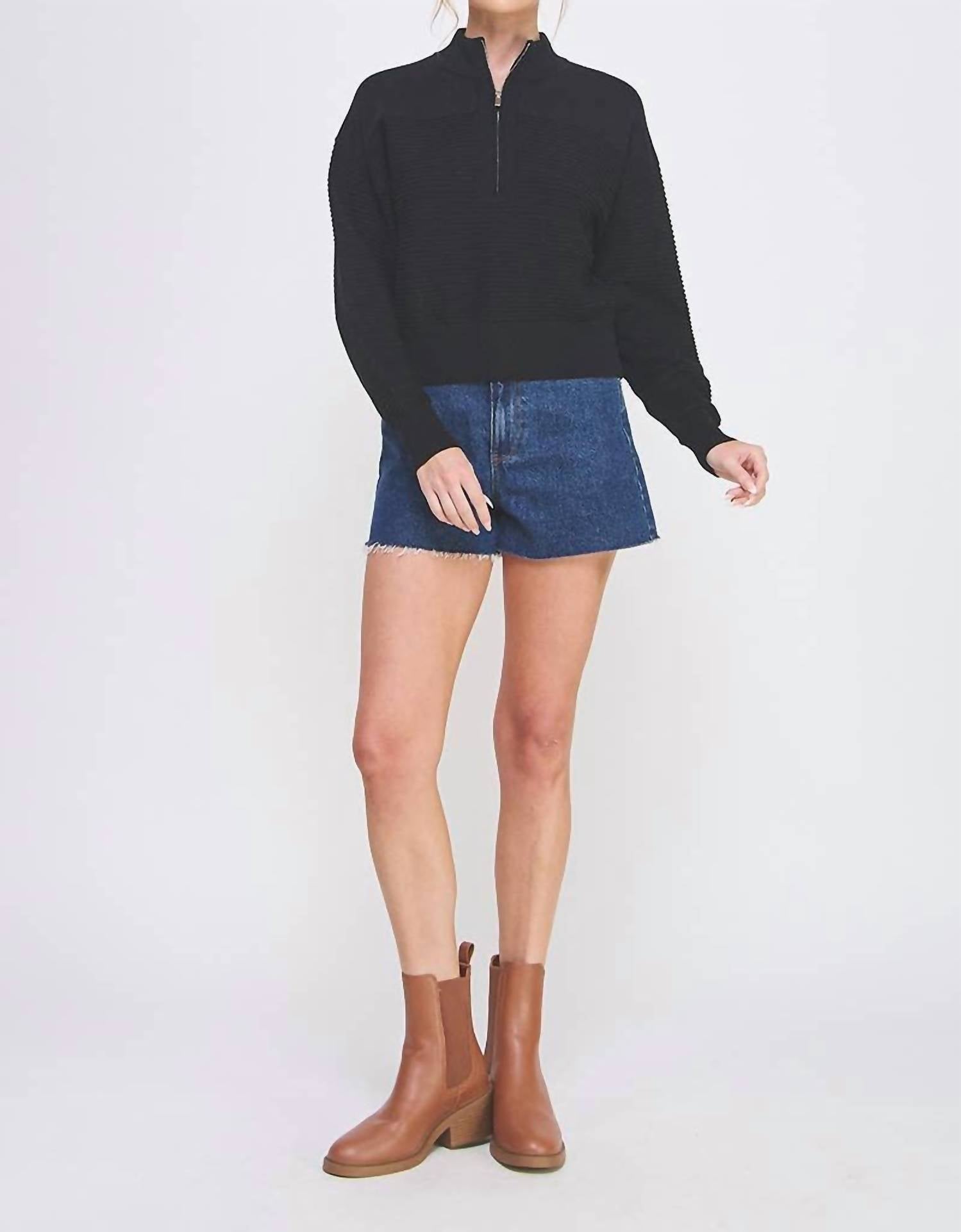 Allie Rose - Dolman Half Zip Rib Sweater