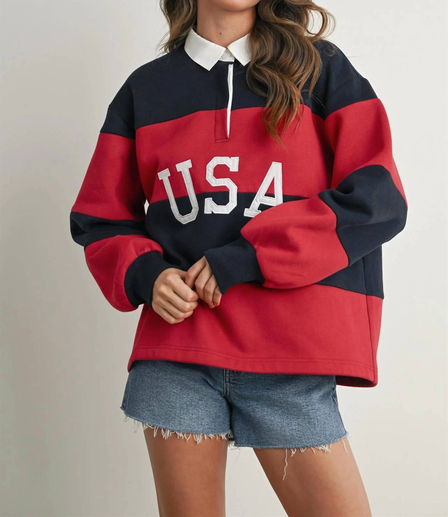 Golden - Isadora Striped Collared Long Sleeve Top