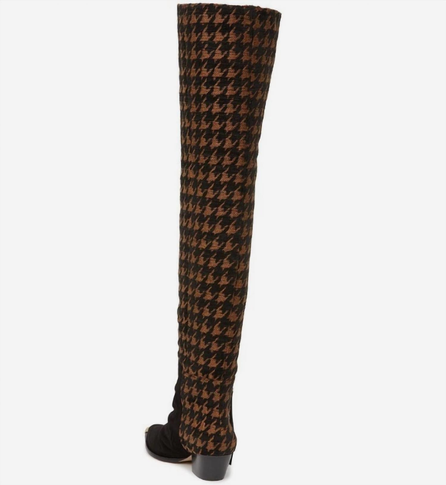 Schutz - Women's Houndstooth Wool Tweed Suede Over The Knee Boots