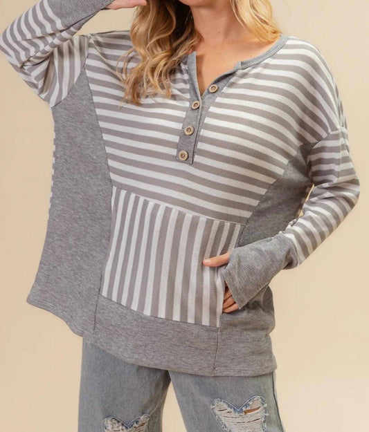 Bibi - Striped Thumbhole Long Sleeve Top