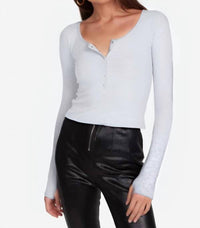 Michael Lauren - Reghan Crop Long Sleeve Scoop Neck Henley Top