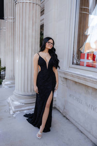 Sherri Hill Women's Plunging Deep V Neckline Dress in black - women's dress - alternate view