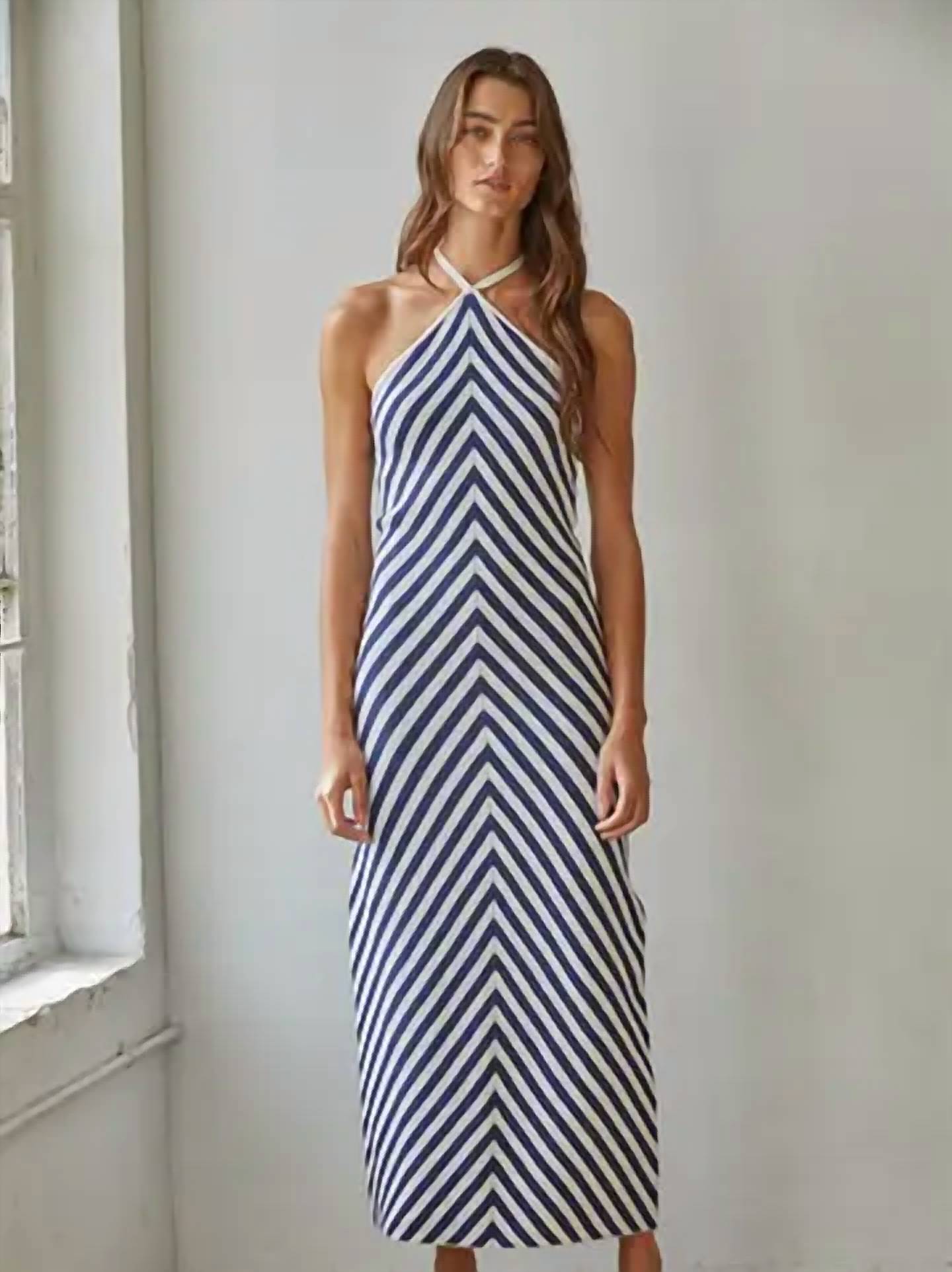 By Together - Striped Knit Sweater Halter Dress