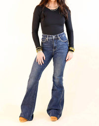 Judy Blue Tummy Control Shield Pocket Flares Jean in dark wash - women's jeans