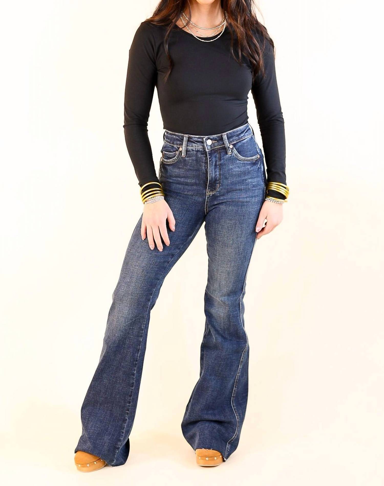 Judy Blue Tummy Control Shield Pocket Flares Jean in dark wash - women's jeans