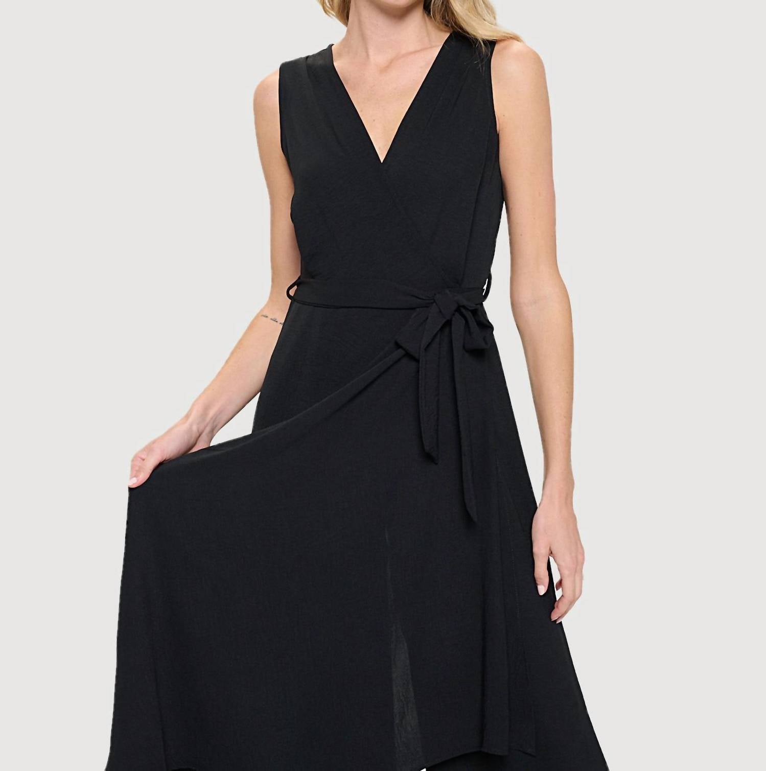 Last Tango - Sleeveless Surplice Side Drape Jumpsuit