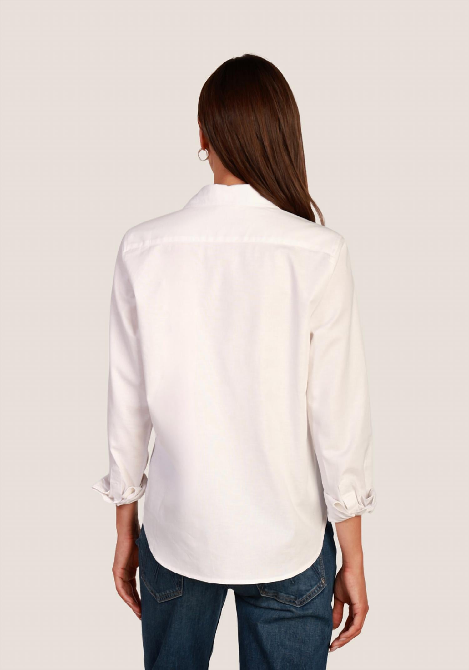Dylan Oxford Long Sleeve Shirt in white - women's shirt - detail view