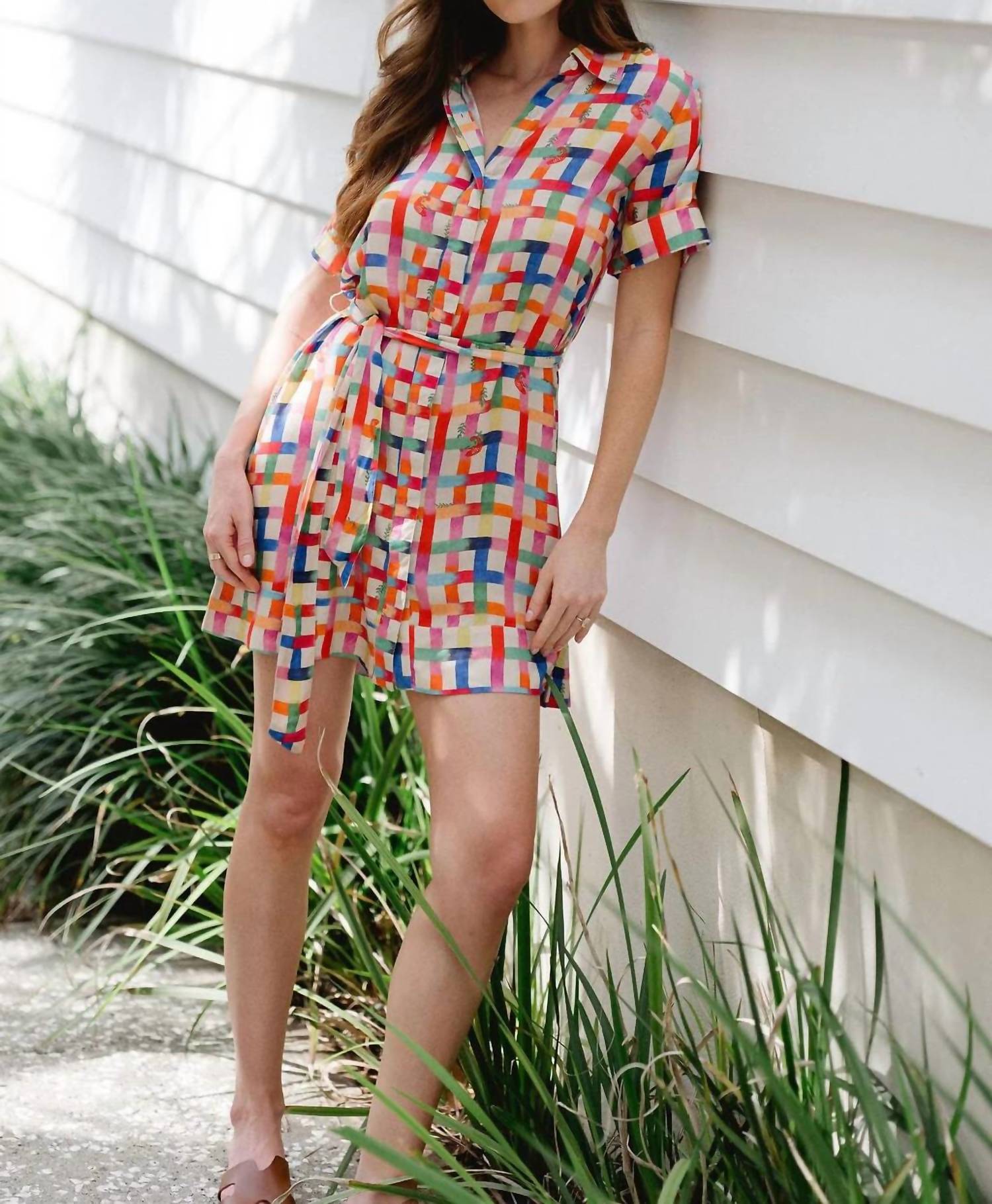 BRITON COURT Elena Mini Dress in checker blue - women's dress - alternate view