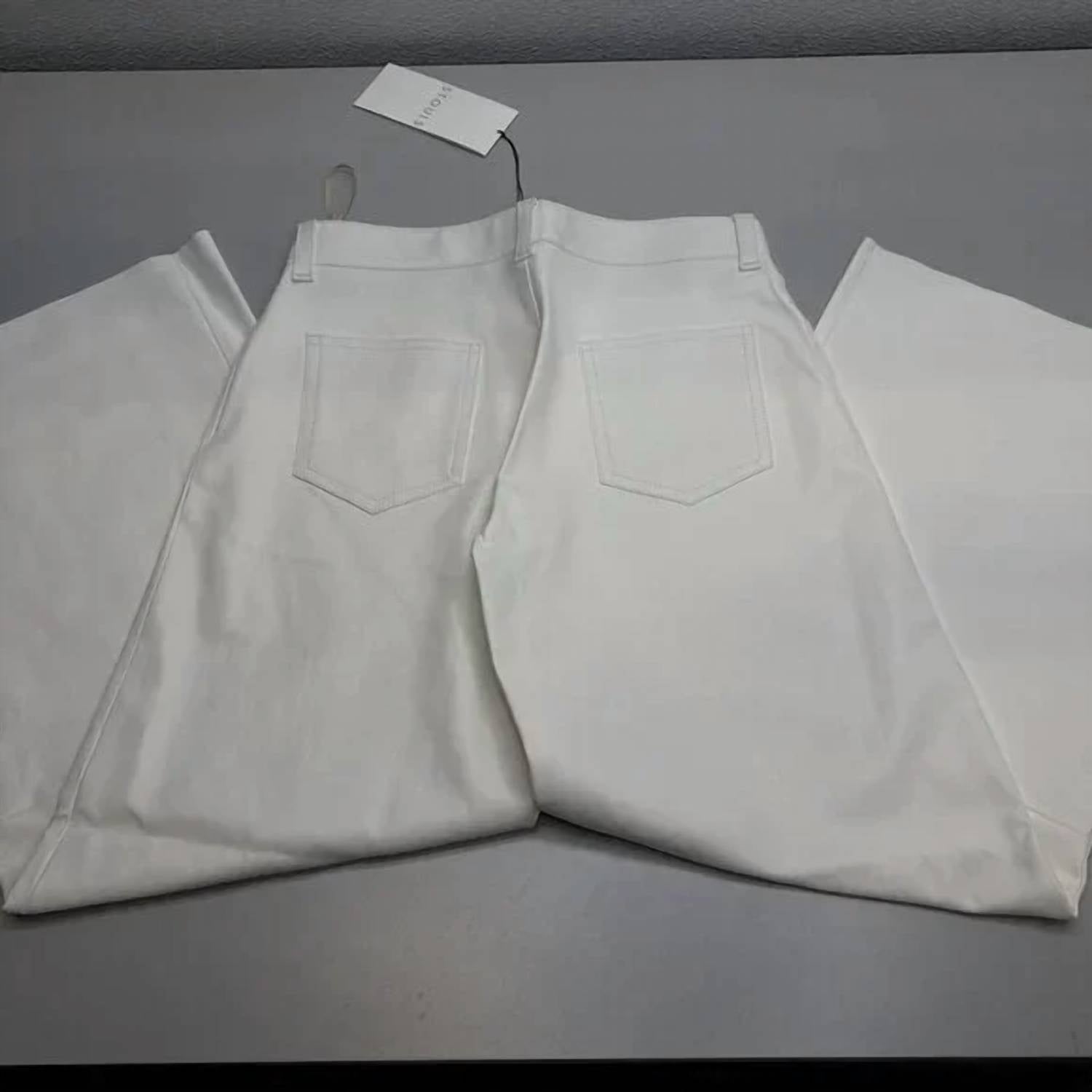 Stouls Women's Lilou High Rise Lamb Leather Wide Leg Pants in white - women's pants - detail view