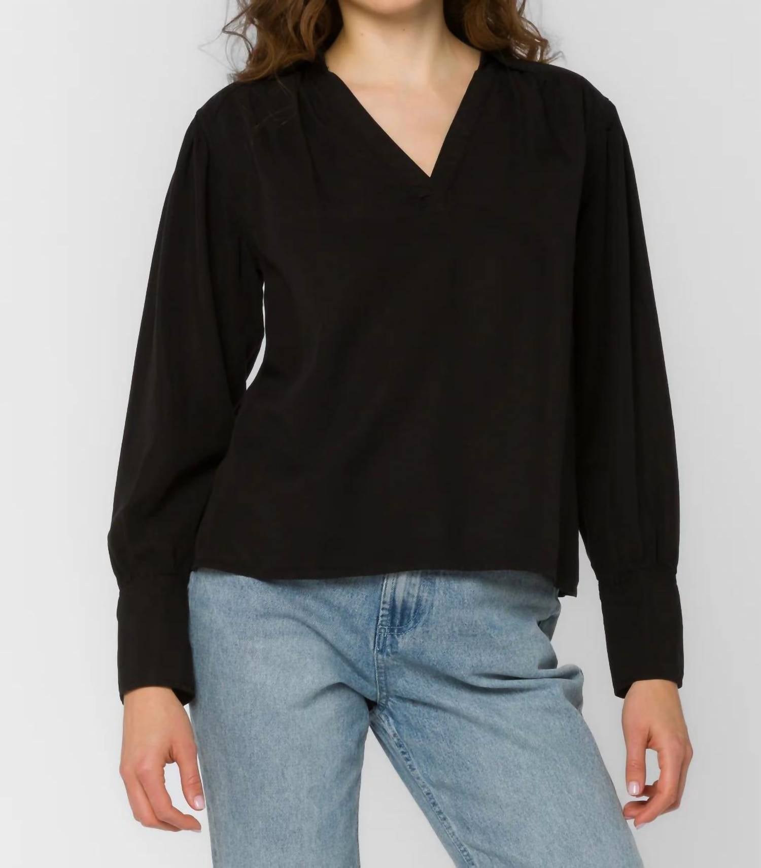 Velvet Heart Beretta Long Sleeve Popover Top in black - women's blouse