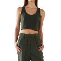 LES TIEN Kerry Crop Tank in washed forest - women's tank top