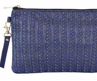 22TOTE Women's Straw Wristlet Clutch in navy blue - women's bag - detail view