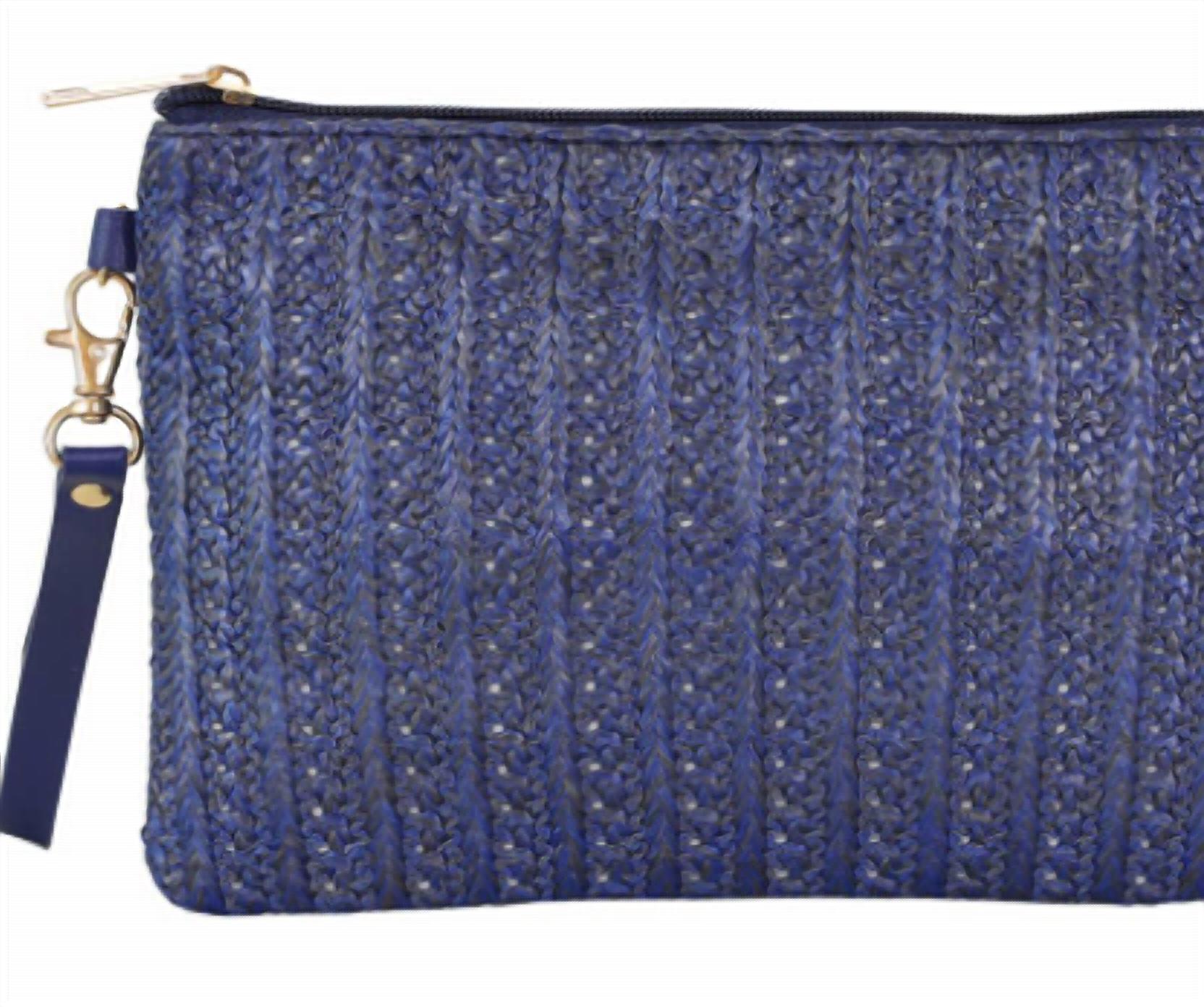 22TOTE Women's Straw Wristlet Clutch in navy blue - women's bag - detail view
