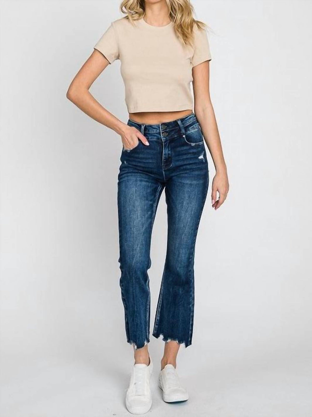 Petra153 - Mid Rise Crop Bootcut Jeans