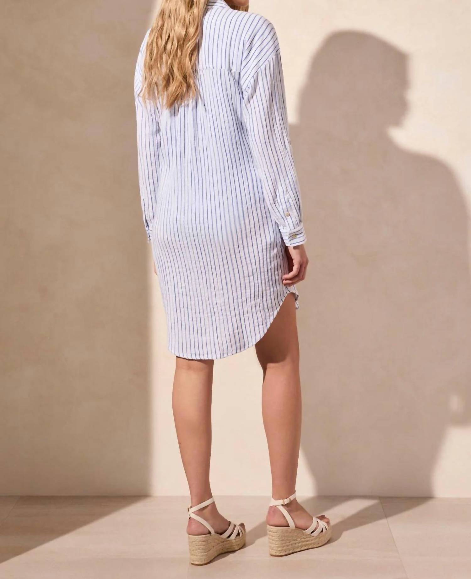 Tribal - Rolled Sleeve Button Front Shirt Dress