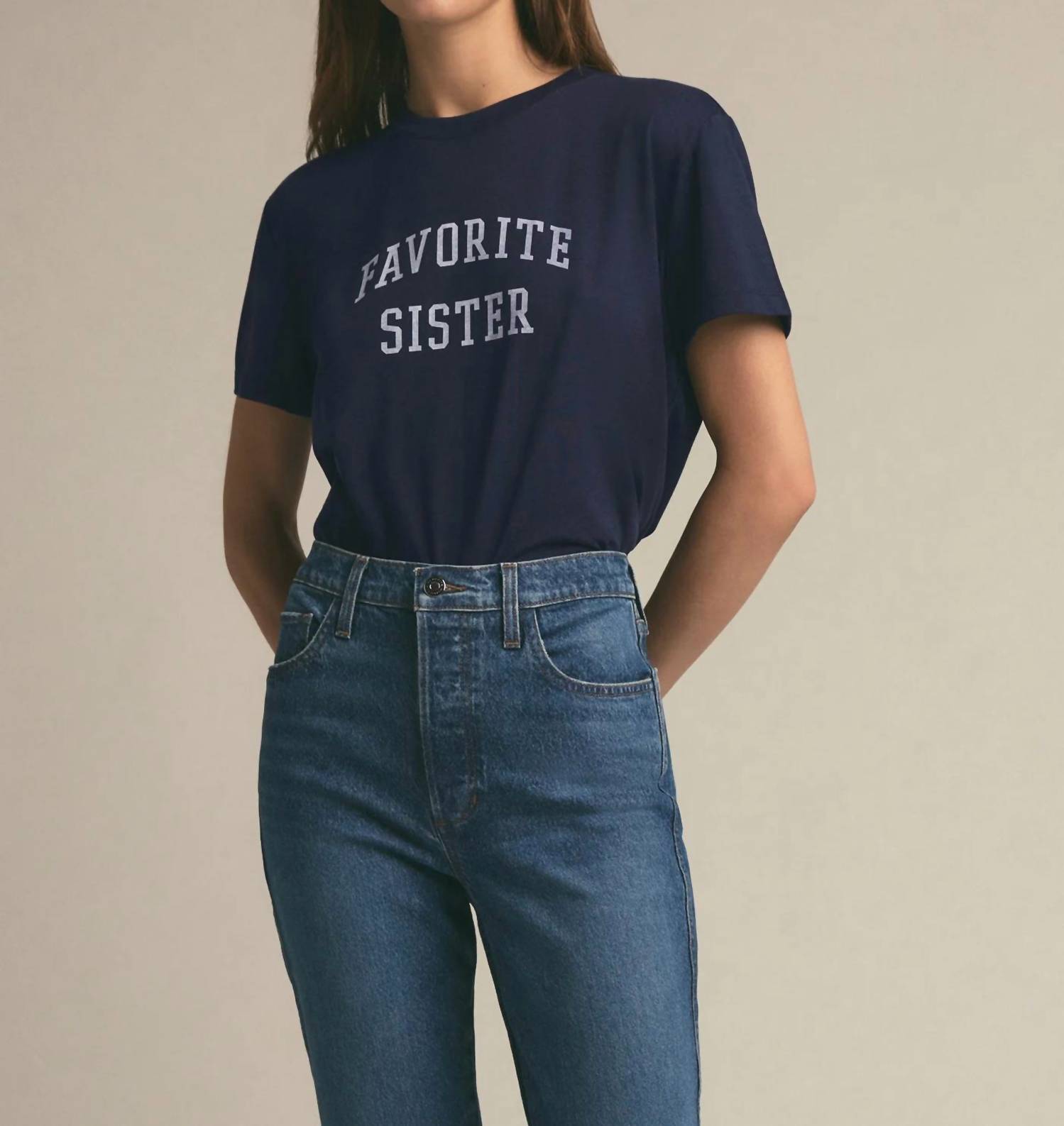 Favorite Daughter Favorite Sister Cropped Tee in navy - women's t-shirt