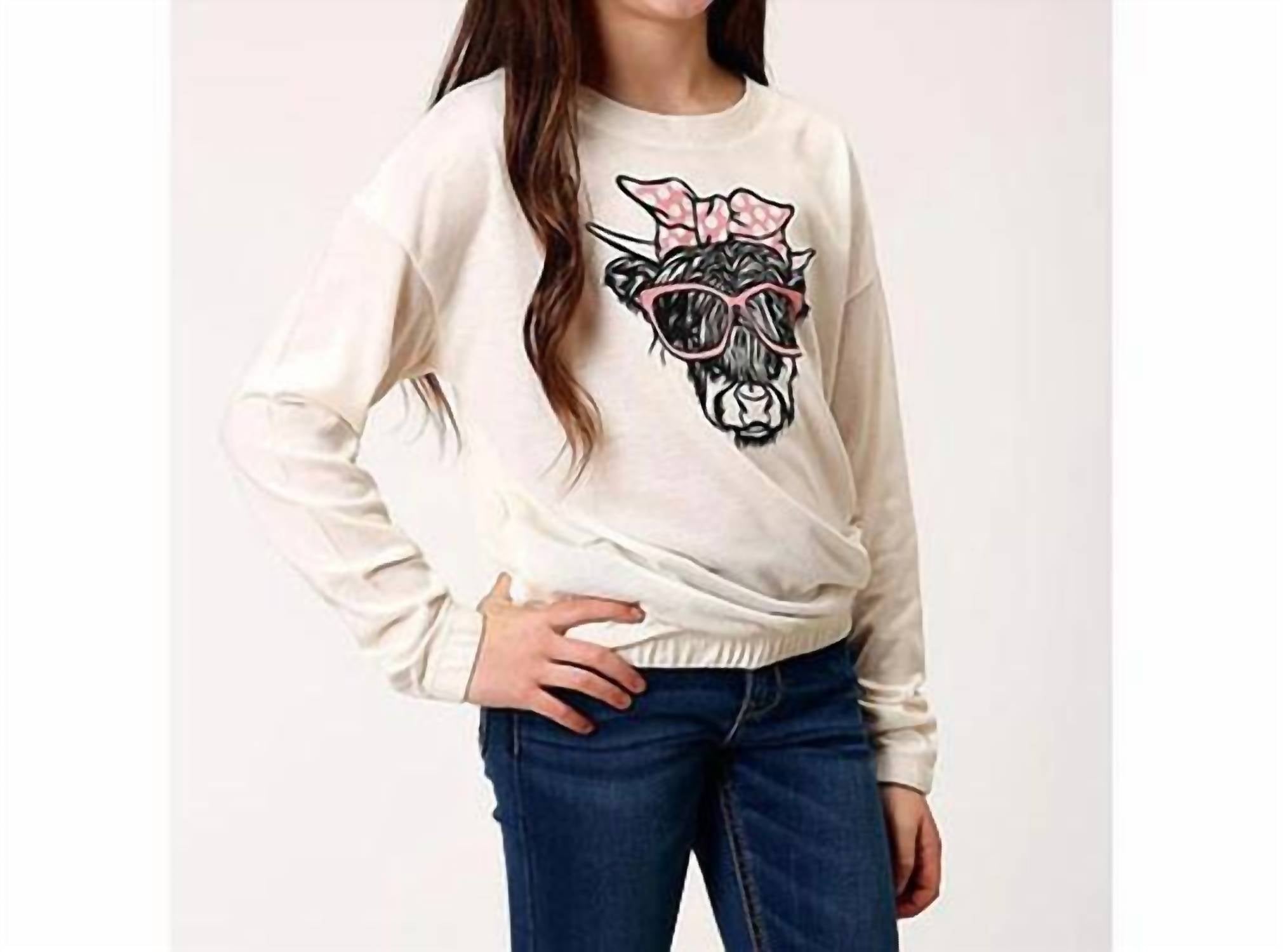 Roper - Girl's Long Sleeve Highland Cow Shirt