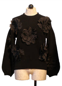 JESSIE LIU Women's 3D Flower Applique Sweater in black - women's sweater