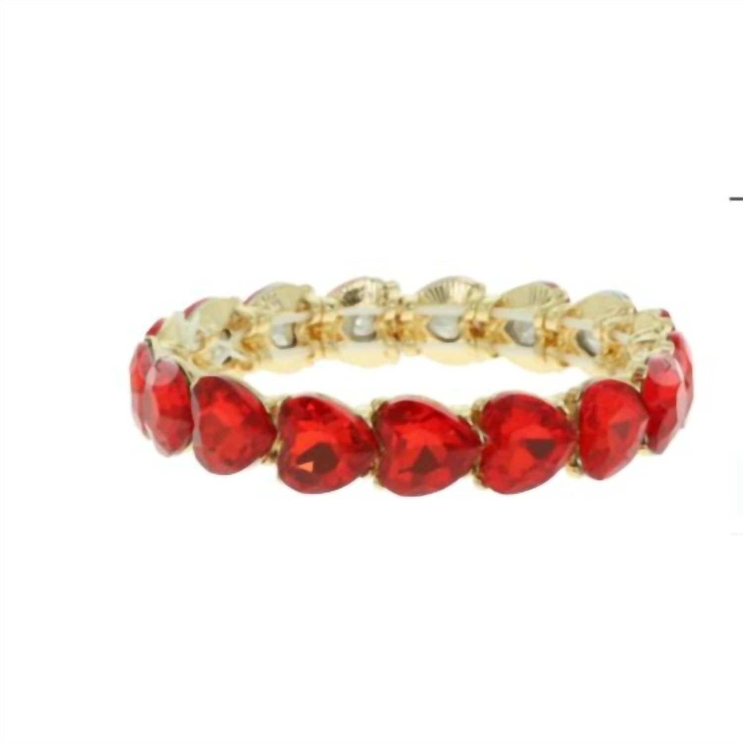 Something Special LA Women's Heart Cut Crystal Stretch Bracelet in red - women's jewelry - detail view