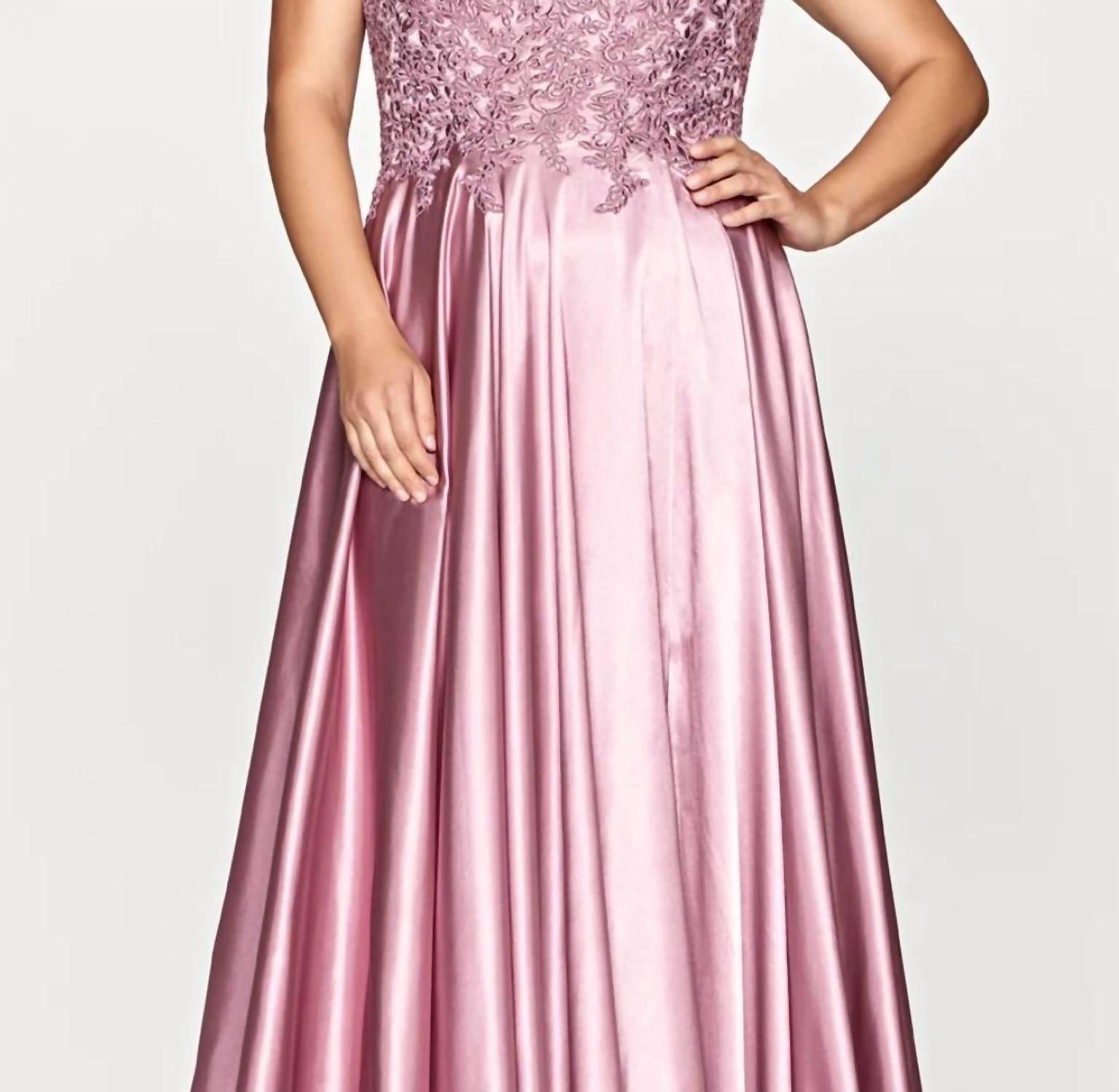 FAVIANA Lace Bodice A-line Gown in mauve - women's dress - detail view