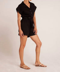 Bella Dahl Brooke Notched Collar Romper in black - women's pants - alternate view