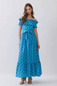 Tcec - Floral Print Off Shoulder Ruffle Maxi Dress